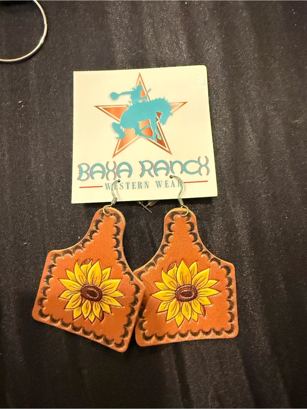 Baha Ranch Western Wear Sunflower Leather Earrings - Brown & Yellow